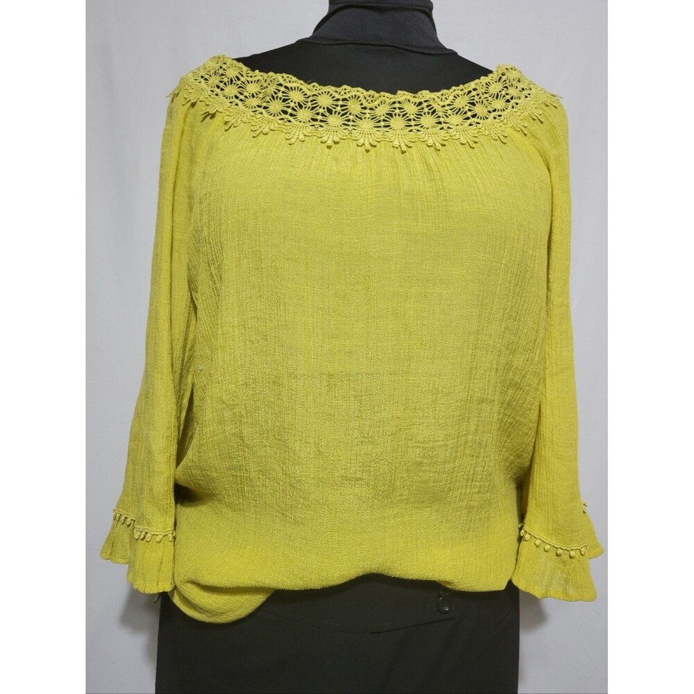 Zac & Rachel Women’s large Lace Yoke Long Sleeve Top - Yellow Boho Business Casu